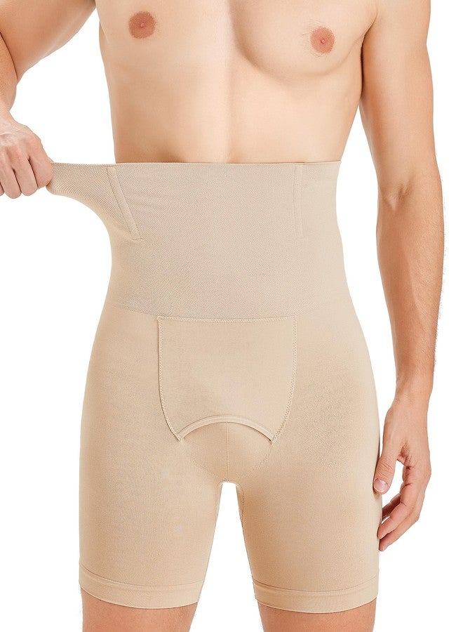 TAILONG Mens Shapewear Tummy Control Underwear Compression Shorts Slimming Body Shaper Leg Boxer Briefs Beige - Image 1